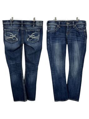Silver Jeans Berkley Straight Womens 31/32 Dark Wash Stretch Denim Low Rise EUC